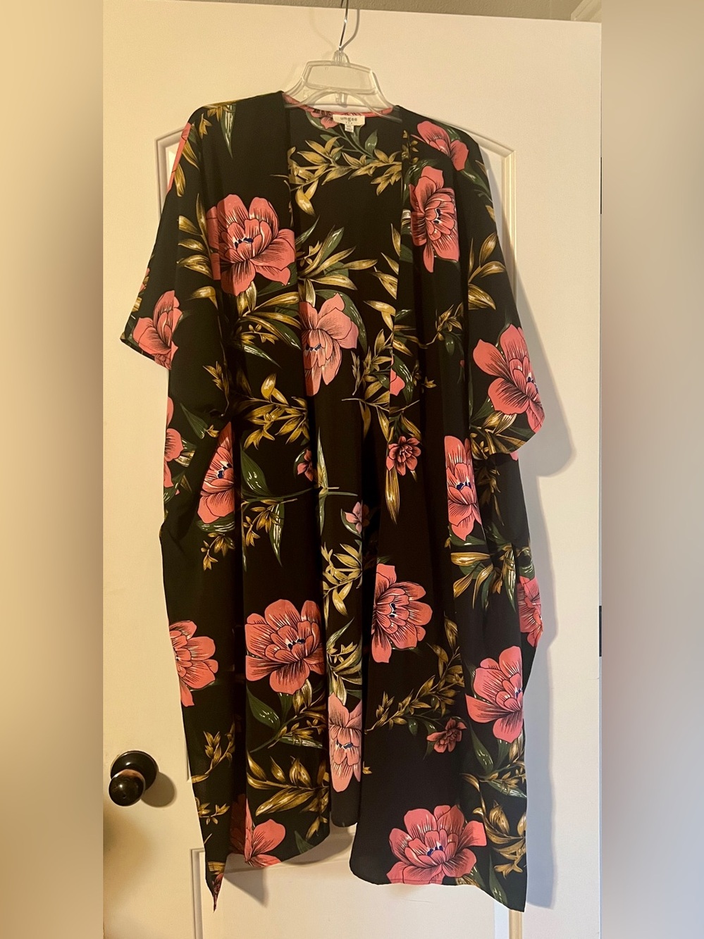 Umgee Black Kimono with Pink Floral Print